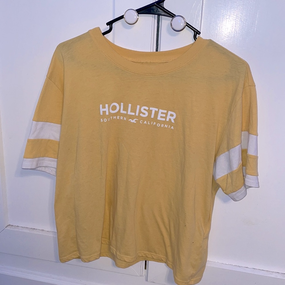 Yellow and white striped hollister shirt
